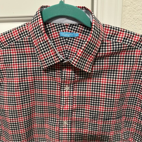 J. McLaughlin Red Black Gingham Check Button Down Shirt Men’s Size S small - Picture 3 of 6